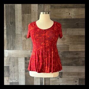 Torrid 00 red orange floral button up top dark feminine fairycore flowy festival